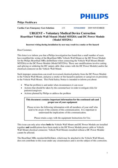 Philips HeartStart MRx Vehicle Wall Mount M5528A Installation Guide - cover page