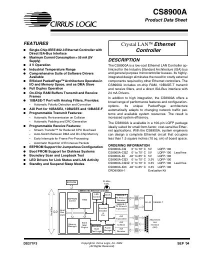 Cirrus Logic CS8900A Datasheet - cover page