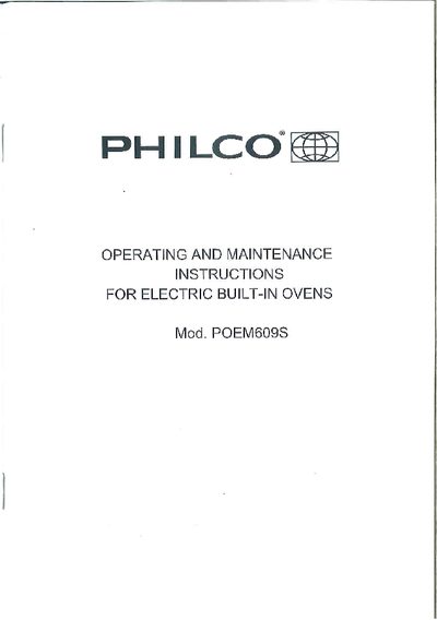 Philco POEM609S Electric Built-in Oven Operating and Maintenance Manual - cover page