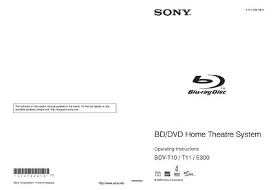 Sony BDV-T10/T11/E300 BD/DVD Home Theatre System User Manual - cover page