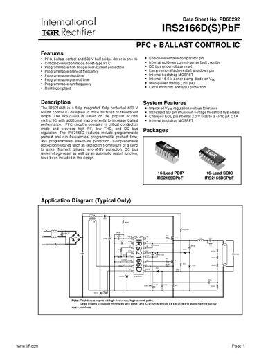 International Rectifier IRS2166D(S)PbF Datasheet - cover page