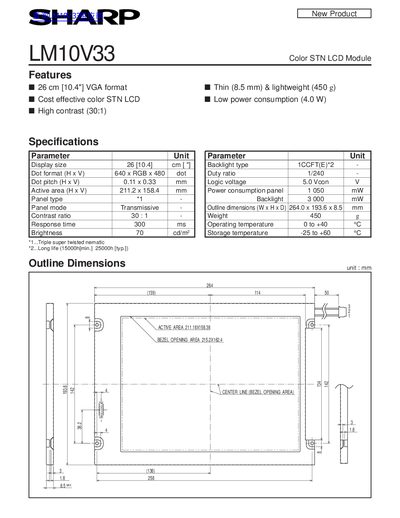 SHARP LM10V33 Color STN LCD Module Product Leaflet - cover page