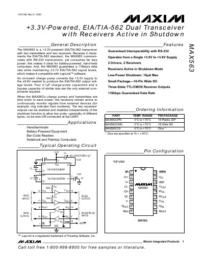 Maxim MAX563 Dual Transceiver Datasheet - cover page