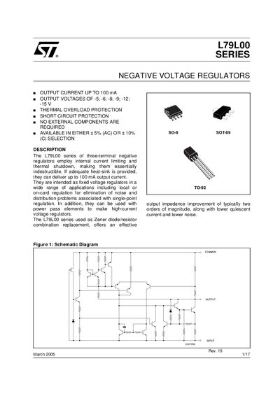 STMicroelectronics L79L00 Series Negative Voltage Regulator Datasheet - cover page