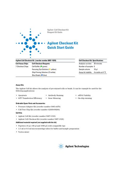 Agilent Checkout Kit Quick Start Guide - cover page