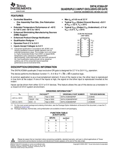 Texas Instruments SN74LVC86A-EP Quadruple 2-Input Exclusive-OR Gate Datasheet - cover page