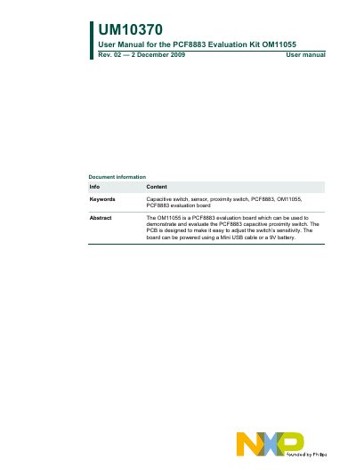 NXP UM10370 User Manual for the PCF8883 Evaluation Kit OM11055 Manual - cover page