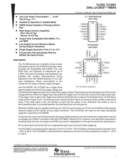 Texas Instruments TLC556/TLC556Y Dual LinCMOS Timers Handbook - cover page