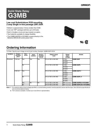 Omron G3MB Series Solid State Relay Datasheet - cover page