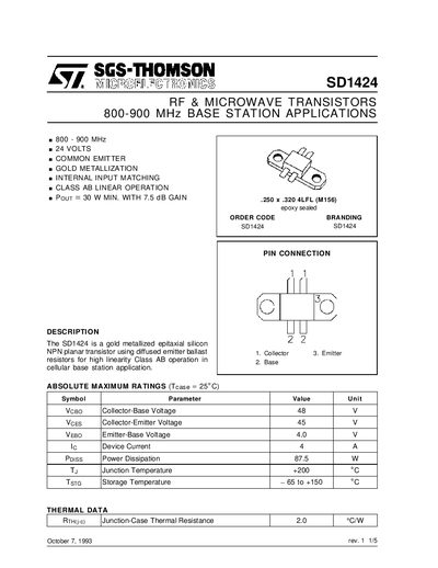 SGS-THOMSON SD1424 Datasheet - cover page