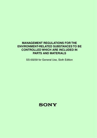 Sony SS-00259 Management Regulations for Environment-Related Substances - cover page