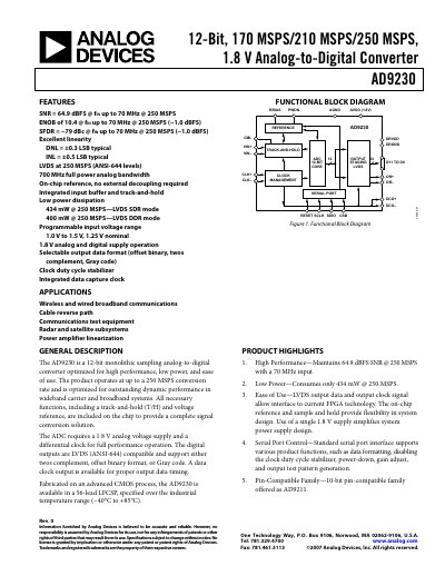 Analog Devices AD9230 12‑Bit ADC Datasheet