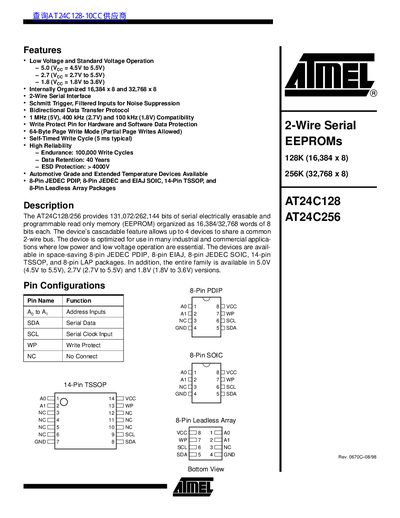 ATMEL AT24C128/AT24C256 handbook - cover page