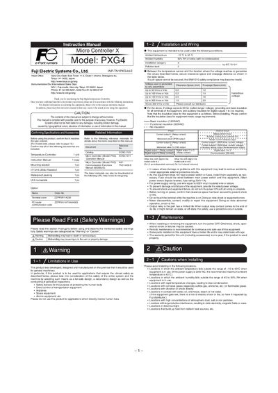 Fuji PXG4 Micro Controller X Instruction Manual - cover page