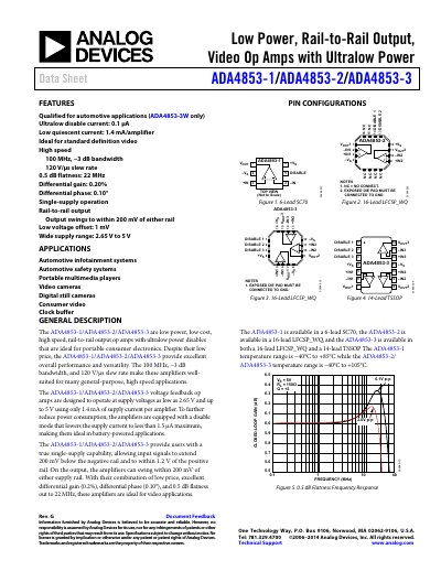 Analog Devices ADA4853-1/ADA4853-2/ADA4853-3 Op Amp Datasheet