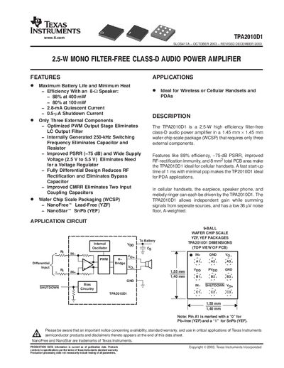 Texas Instruments TPA2010D1 Datasheet - cover page