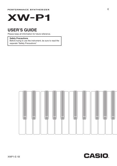 Casio XW-P1 Synthesizer User's Guide - cover page