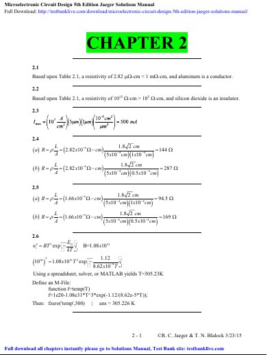 Microelectronic Circuit Design 5th Edition Solutions Manual Chapter 2 - cover page