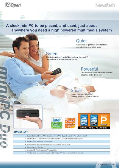 AOpen MP965-DR Mini PC Product Specification - cover page