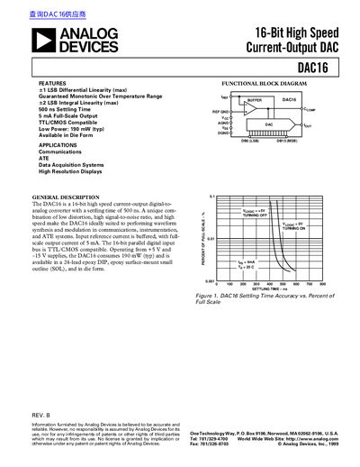 ANALOG DEVICES DAC16 16-Bit High Speed Current-Output DAC handbook - cover page