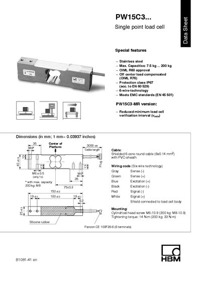 HBM PW15C3 Data Sheet - cover page