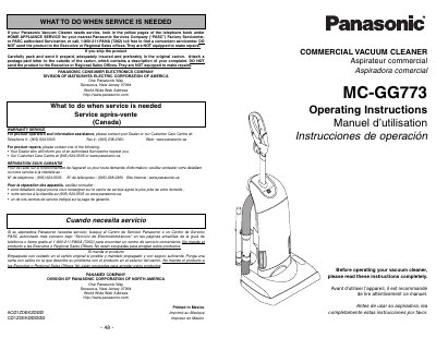 Panasonic MC-GG773 Commercial Vacuum Cleaner Operating Instructions - cover page