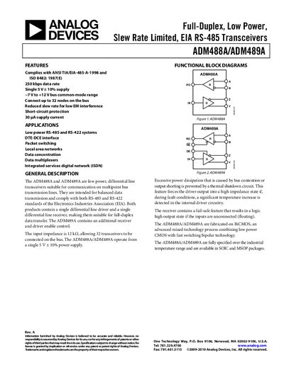 Analog Devices ADM488A/ADM489A Datasheet Rev A