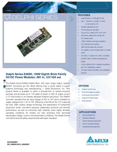 Delta E48SH 120W DC/DC Power Module Datasheet - cover page