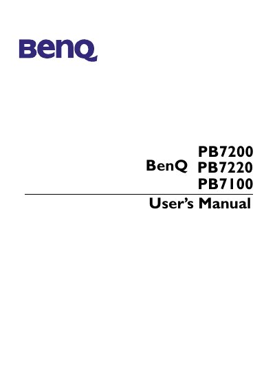 BenQ PB7200 PB7220 PB7100 Projector User Manual