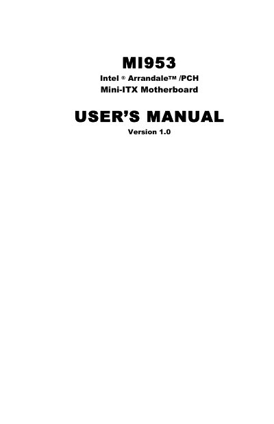 MI MI953 Mini-ITX Motherboard User Manual - cover page