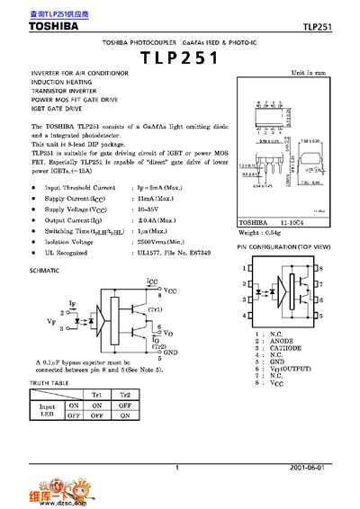 Toshiba TLP251 Photocoupler Datasheet
