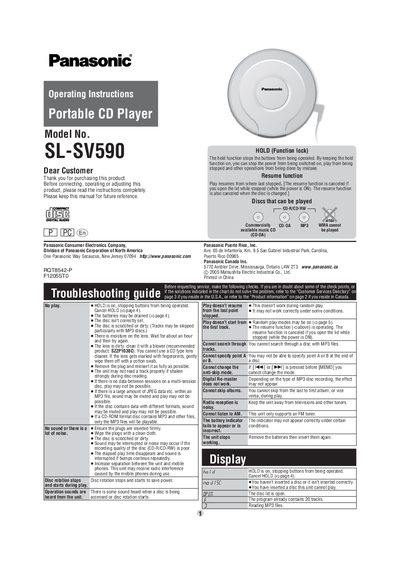 Panasonic SL-SV590 Portable CD Player Operating Instructions - cover page
