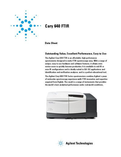 Agilent Cary 640 FTIR Spectrometer Data Sheet - cover page