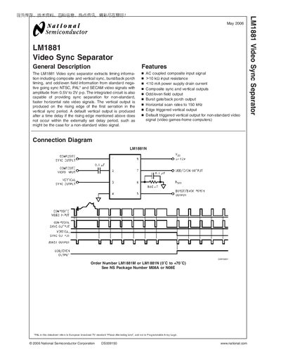 National Semiconductor LM1881 Video Sync Separator Datasheet - cover page