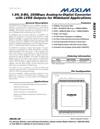 Maxim MAX1121 8‑Bit 250Msps ADC Datasheet - cover page