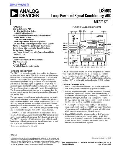 Analog Devices AD7713 Loop-Powered Signal Conditioning ADC Datasheet