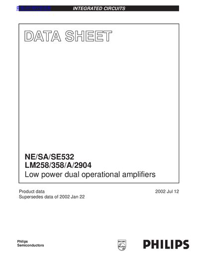 Philips NE/SA/SE532/LM258/358/A/2904 Low Power Dual Operational Amplifiers Datasheet