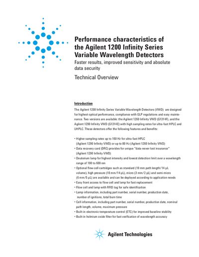 Agilent 1200 Infinity Series Variable Wavelength Detectors Technical Overview - cover page