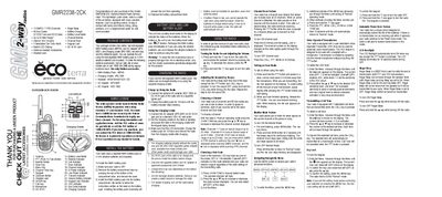 Uniden GMR2238-2CK GMRS Radio Reference Guide - cover page