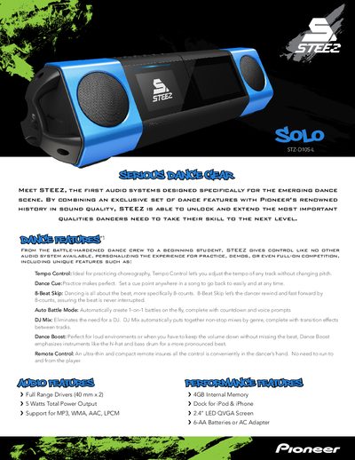 Pioneer STZ-D10S-L Portable Audio System Product Leaflet - cover page
