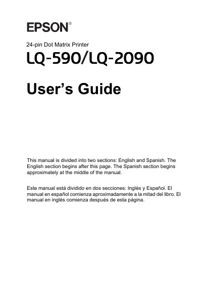 Epson LQ-590/LQ-2090 24-pin Dot Matrix Printer User's Guide - cover page