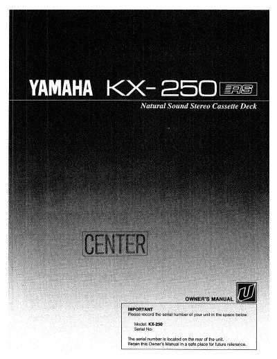 Yamaha KX-250 Stereo Cassette Deck Owner's Manual - cover page