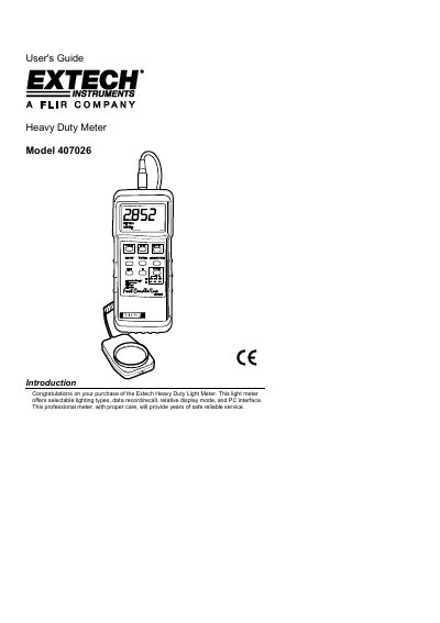 Extech Model 407026 Heavy Duty Meter User's Guide - cover page