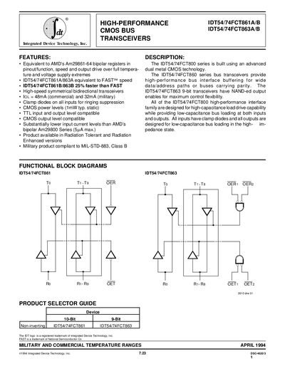 FDT IDT54/74FCT861A/B IDT54/74FCT863A/B handbook - cover page