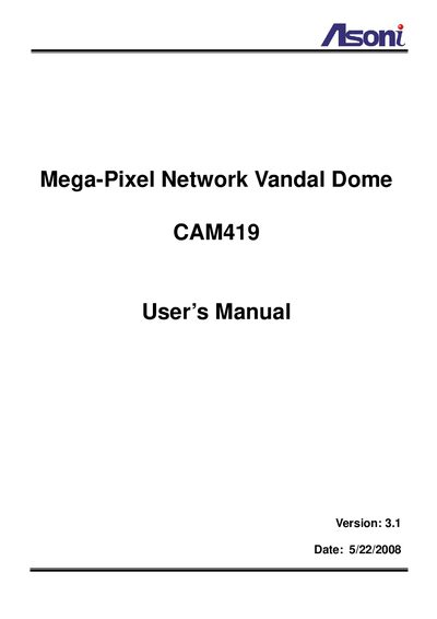 Asoni CAM419 Mega-Pixel Network Vandal Dome User Manual - cover page