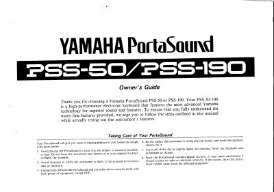 Yamaha PSS-50/PSS-190 PortaSound User Manual - cover page