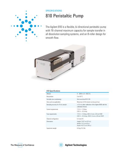 Agilent 810 Peristaltic Pump Specifications - cover page