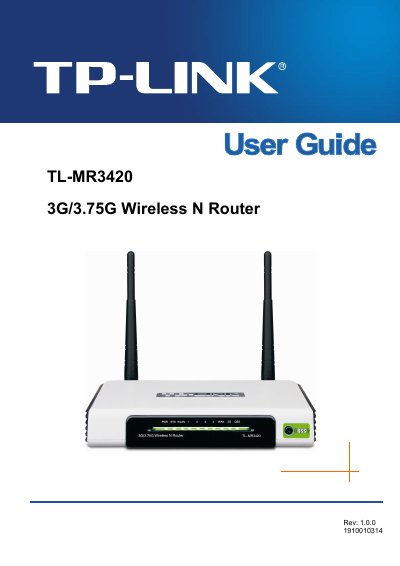 TP-Link TL-MR3420 Wireless N Router User Manual - cover page