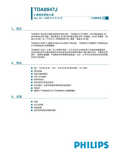 Philips TDA8947J 4-Channel Audio Amplifier Datasheet - cover page