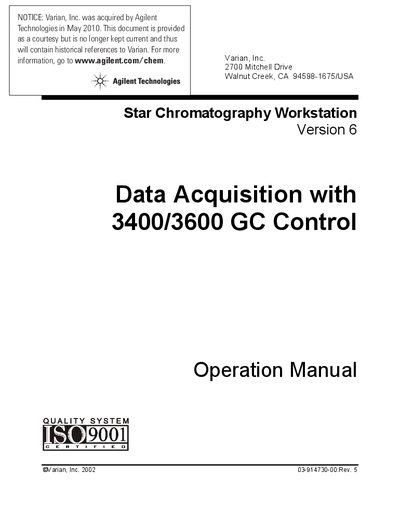 Agilent Star Chromatography Workstation Version 6 - Data Acquisition with 3400/3600 GC Control Operation Manual - cover page